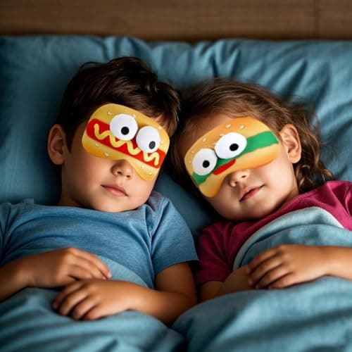 NganSuRong 2Pcs Funny Food Sleep Eye Mask Hamburger & Hot Dog, Adjustable Eyeshade for Girls and Boys Cute Quirky Gift, Design Eye Blinder for Travel/Sleeping/Shift Work (Hamburger & Hot Dog) — view 5