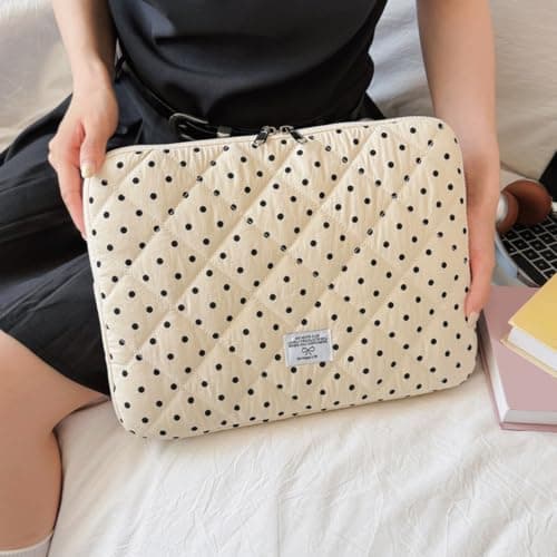 Puffy Laptop Sleeve 13 Inch Cute Polka Dot Laptop Case Soft Quilted Computer Sleeve Protective Cover for MacBook, iPad, Notebook, Chromebook — view 2