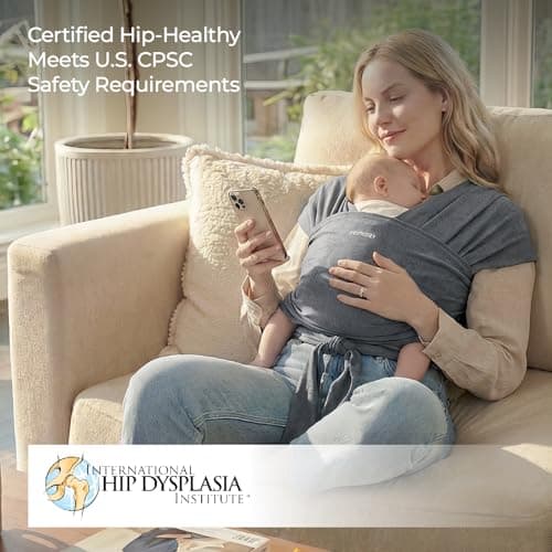 Momcozy Baby Wrap Carrier for 3.6-15kg, Adjustable Sling for Newborn, Grey — view 6