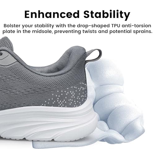 YHOON Mens Walking Trainers Casual Breathable Running Shoes Sport Athletic Sneakers Gym Tennis Slip On Comfortable Lightweight Trainers Grey Size 10.5 — view 3