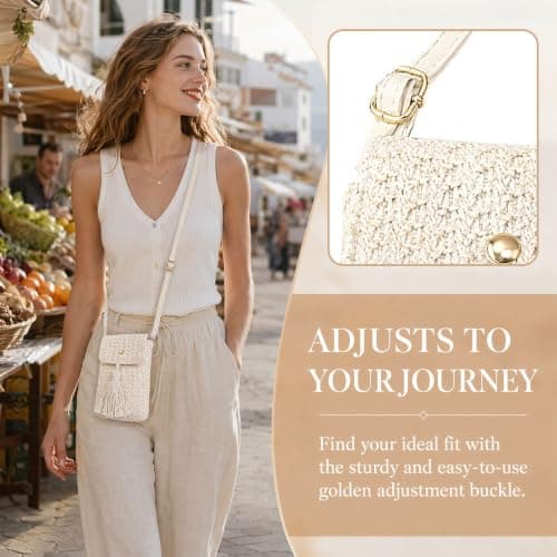 Dooaqiin Womens Small Straw Crossbody Phone Bag Bohemian Woven Cellphone Pouch with Tassel Adjustable Strap Summer Beach Holiday Handbags — view 6