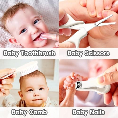 Qunlions life Infant Safety Care Set with Hair Brush Comb Nail Clipper, Baby Essentials Kit for Newborn Girls Boys (Grey White) — view 5
