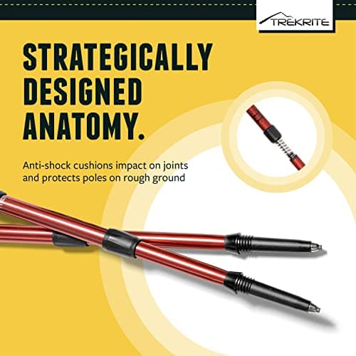 Trekrite Telescopic Walking Poles Set, Collapsible Hiking Poles, 3-Section Anti Shock Trekking Sticks for Men & Women - Adjustable Hiking Sticks with Accessories from a UK Based Company - Red — view 4