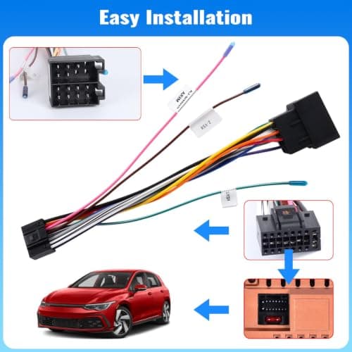 16 Pin Standard ISO Wiring Harness Cable Adapter for Android Car Stereo Radio Car Audio Connector Plug with Steering Wheel Control Lines and Reverse Control Line ISO Wire Lead Loom Radio Connector — view 3
