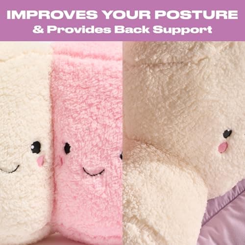 OHS Marshmallow Cuddle Cushion, Comfy Reading Pillows Super Soft Cosy Flannel Fleece Support Pillow with Arms Gaming Cushion for Girls Snuggle Hug Pillow Relaxing at Home, Pink/White — view 4