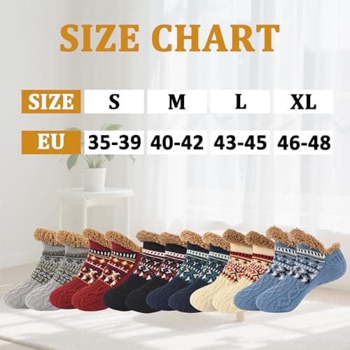 JiaYouLC Fluffy Slipper Socks for Women Men Winter Fleece Lined Thermal Non Slip Indoor Home Knitted Warm Bed Socks (UK, Alpha, XL, Regular, Regular, Red) — view 3