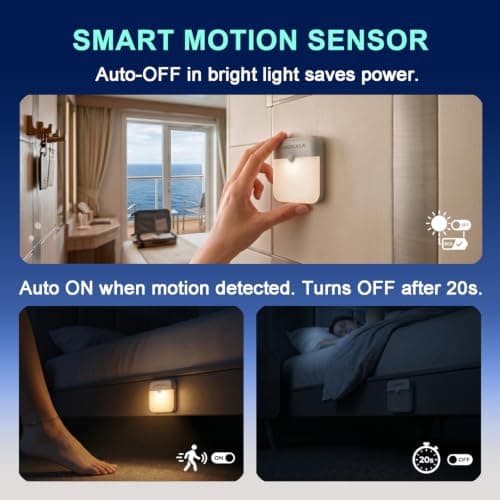 2 Pcs Magetic Night Light Motion Sensor Cruise Ship Approved with USB Cable LED Rechargeable Battery for Indoor Use in Bathroom Hallway Cabin Toilet Bed Stair for Travel Cruise Essentials 2026 — view 4