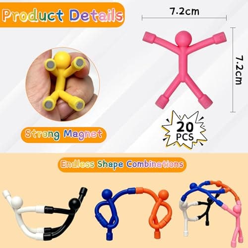 PICKSMOCUB 20PCS Magnetic Fidget Toys for Kids Magnetic People Sensory Travel Toys for Stress Relief Bendable Magnet Men Fridge Magnets Desk Fidget Toy for Boys Girls Classroom Gifts — view 3