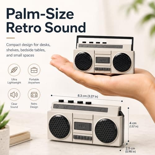 Anomat Retro Mini Bluetooth Speaker, USB Rechargeable, Grey — view 5