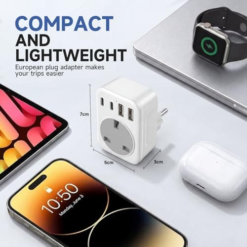 UK to European Travel Adaptor with 4 USB Ports(1 USB C),UK to EU Plug Adaptor – 40W USB C Fast Travel Adaptor, Grounded Type E/F Schuko Charger for France, Spain, Germany, Italy, Turkey, Poland, — view 5
