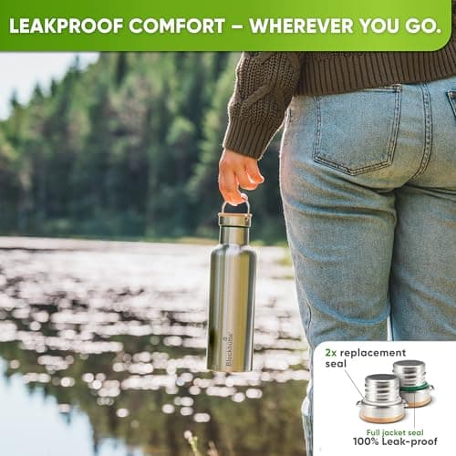 Blockhütte Stainless Steel Water Bottle I 750ml I Insulated Metal Flask, BPA Free, Leakproof, Dishwasher Safe, Ideal for Gym, Travel, Cold Drinks, Reusable, with Natural Cleaning Brush — view 6