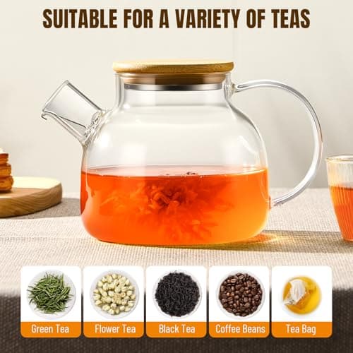 PARACITY Tea Pot 1000ML, Borosilicate Glass Teapot with Bamboo Lid — view 5