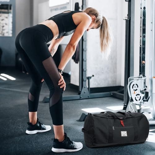 Lyweem Sports Gym Bag Men - 60L Large Travel Duffle Bag with Shoe Compartment, Weekend Holdall Bags, Overnight Duffel Bag Backpack, Black — view 6