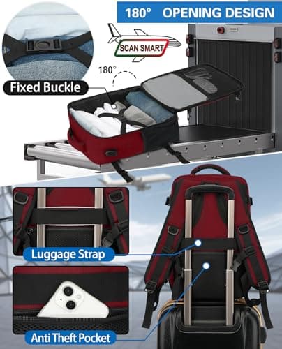 KLOSTAIN for Easyjet Cabin Bag 45x36x20 Travel Backpack Hand Luggage Carry-ons Bag Laptop Backpack Ruscksack for Airplanes Flight New Easyjet Underseat Cabin Bags Fit 14" Laptop Red — view 3