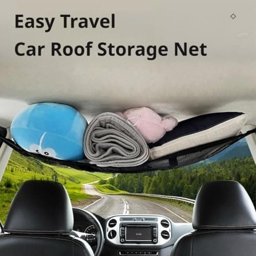 Zippered Car Roof Storage Net Organizer with Mesh, Beige C — view 2
