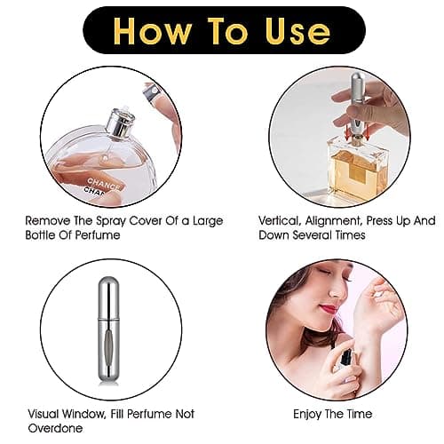 Rosiya Perfume Atomiser pack of 5pcs Perfume Travel Bottle, 5ML Refillable Perfume Spray Bottle Easy to Refill Empty Atomiser for Purse, Handbag, Pocket and Luggage (Glossy) — view 3