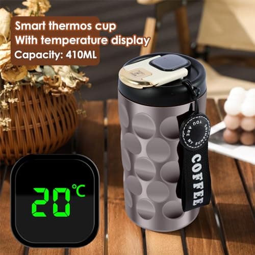 Smart Insulated Mug with Intelligent Temperature Display, Coffee Mug with Led Leakproof Stainless Steel Portable, Thermal Travel Mug Smart Coffee Tumbler Easy-Clean for Hiking Camping(black) — view 3