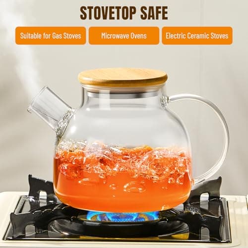 PARACITY Tea Pot 1000ML, Borosilicate Glass Teapot with Bamboo Lid — view 3