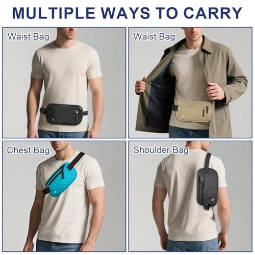 Aucuu Travel Money Belt with RFID Blocking, Ultra-Thin Passport Holder for Travel, Waist Pack Anti Theft, Hidden Travel Wallet Under Clothes to Protect Cash, Credit Cards Passport for Women, Men — view 3