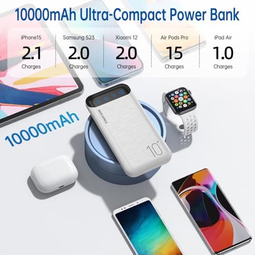 Portable Charger 10000mAh Slim USB C Input and Output Power Bank with LED Display Lightweight External Battery Pack Compatible for iPhone 14/13/12, iPad, Samsung etc. (white) — view 4