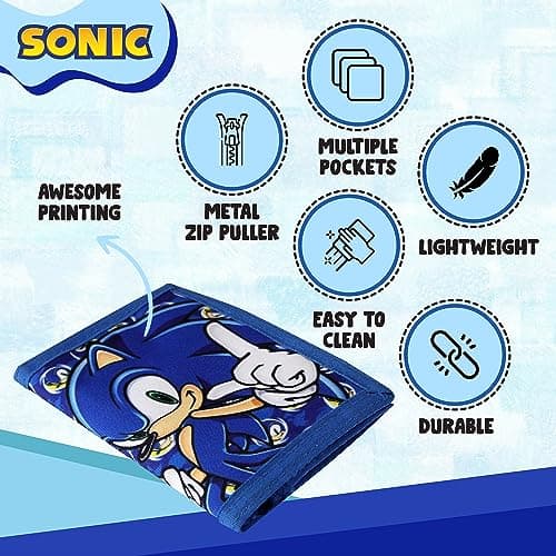 Sonic The Hedgehog Gifts Kids Wallets for Boys & Girls, Velcro Trifold Purses with Zip & Pound Coin Holder - Perfect for Childrens Wallet! — view 5