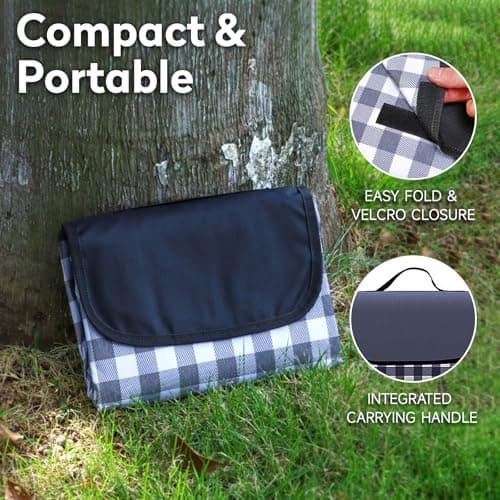 200x150CM Foldable Waterproof Picnic Mat with Carry Handle, Washable and Sandproof Outdoor Beach Blanket, Non-Slip Design for Garden, Camping, Hiking and Travel Use (Blue) — view 4