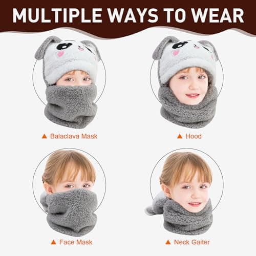 AYPOW Kids Winter Thermal Hat Balaclava, Novelty Hat Multifunctional Windproof Warm Hat Cap Hood Neck Warmer Scarf for Boys Girls Toddler Outdoor Activities — view 5