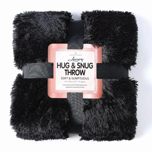 Cuddles Throws Hug & Snug Long Pile Fulffy Fur Fleece Blankets Super Soft Warm Cosy Couch Sofa Settee Bed Sherpa Fleece Throws Travel Multipurpose Large Blankets (Black, Double - 150x200cm) — view 4