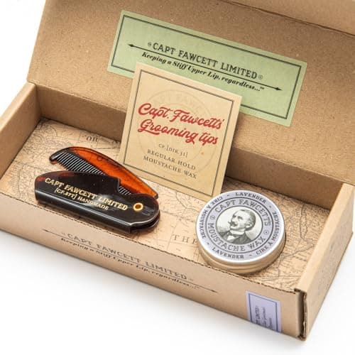Captain Fawcett Lavender Moustache Wax & Folding Pocket Comb Set (CF.87T) – Medium Hold Styling Wax with Natural Ingredients & Travel Grooming Comb for Men