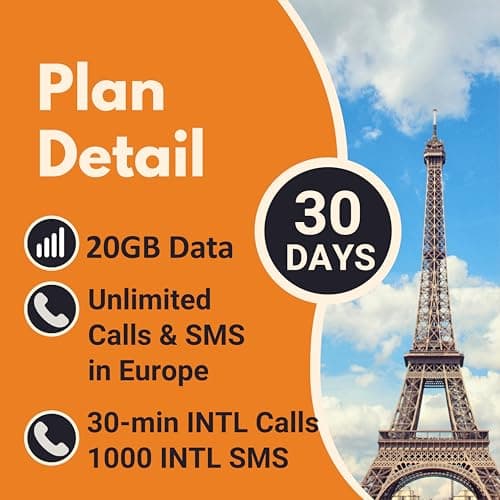 Orange Holiday Europe Prepaid SIM Card Combo Deal 12GB Internet Data in 5G/4G/LTE (Data tethering Allowed)+30min & 200 Texts from Europe to Any Country Worldwide+1 Sim Card Holder+1 Pin — view 2