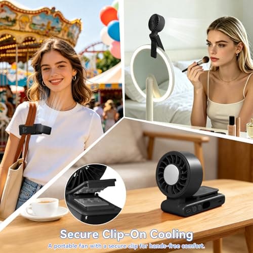 Handheld Portable Turbo Fan with Ice Cooling, Foldable Clip on fan(Black) — view 4