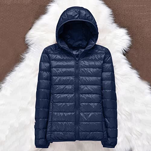 Womens Winter Lightweight Puffer Jacket with Hood Warm Short Packable Women Quilted Jacket Transitional Padded Down Jacket for Ladies Lined for Hiking Travel Plus Size Thin Jacket Down Navy — view 3