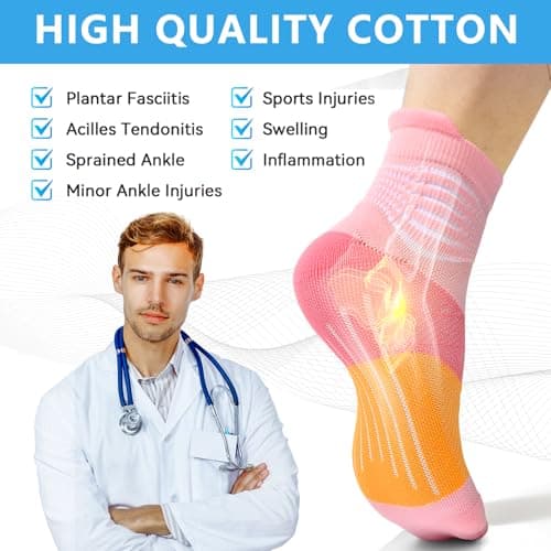 IRAMY Compression Ankle Support Socks Women Wicking Cushioned Athletic Plantar Fasciitis Relief 3 Packs(Pink+Purple+Blue M) — view 5