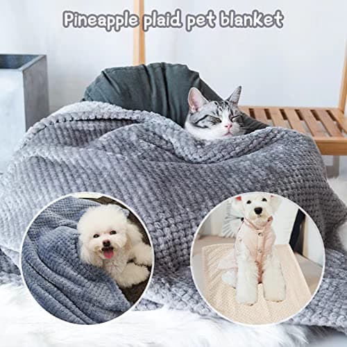 GLAITC Fluffy Dog Blanket 3 Pcs Flannel 45x65cm Washable Cat Soft and Warm Pet Blankets for Rabbits Dogs Small, Sofa, Car, Travel, Keep Pets (Khaki, white, grey) — view 6