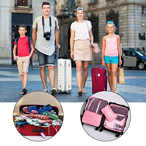 OSDUE Packing Cubes for Suitcases, 6 PCS Travel Luggage Packing Organizers Waterproof Travel Essentials Bag Accessories, Clothes Cosmetics Toiletries Storage Bags, Pink — view 4
