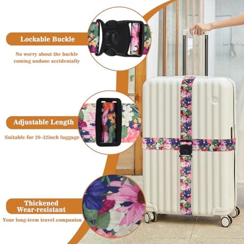 2Pcs Luggage Straps for Suitcase, Suitcase Straps Adjustable, Flower Cross Luggage Belt with Lock for 20-32 inch Travel Case — view 3