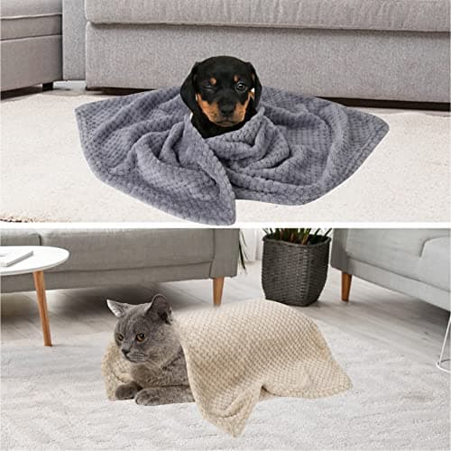 GLAITC Fluffy Dog Blanket 3 Pcs Flannel 45x65cm Washable Cat Soft and Warm Pet Blankets for Rabbits Dogs Small, Sofa, Car, Travel, Keep Pets (Khaki, white, grey) — view 4