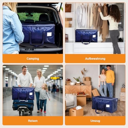 3 Pack 90L Moving Bag Moving Box with Lid, College Dorm Storage Bag, Blue — view 6