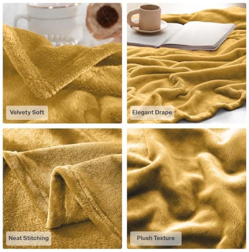 IR Imperial Rooms Fleece Blanket Mustard Yellow, Throw/Single 130X150 Cm — view 6