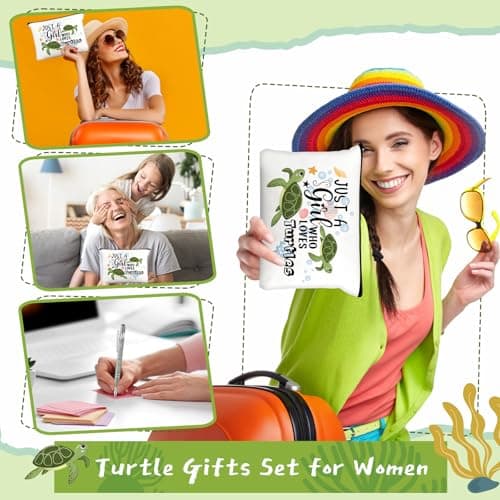 Hestya 3 Pcs Turtle Gifts for Women Just a Girl Who Loves Turtles Lovers Gifts Set Includes Ballpoint Pen Makeup Bag and Stainless Steel Keychain, Birthday, Graduation, Thanksgiving, Christmas — view 6