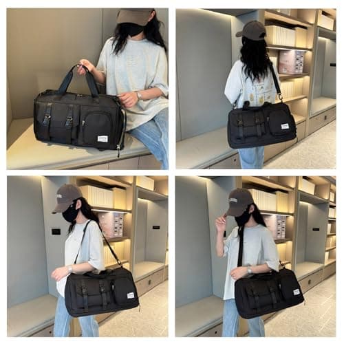 Sports Gym Bag Duffle Bag with Shoes Compartment, Weekend Travel Bag Overnight Bag for Men and Women (Black) — view 5