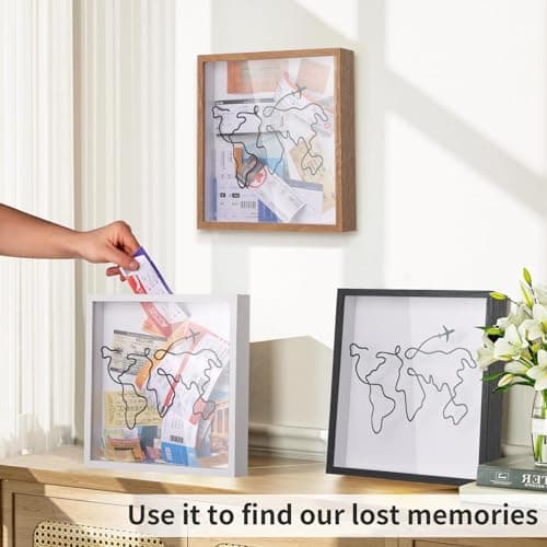 MUXIUNT Travel Adventure Archive Memory Box with Slot,8x8in White World Map — view 3