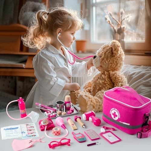 EFO SHM Doctors Set for Kids Age 3+, Kids Medical Kit with Realistic Stethoscope, Wooden Doctor Playset, Costume, Pretend Play Educational Toy Gift — view 6