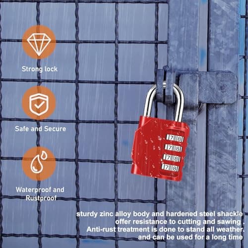 NAGE Padlocks with Code, Combination Lock 4 Digit Gym Locker (1P, Red) — view 5