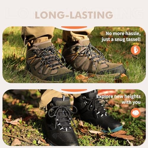 Stepace Round Shoelaces [2 Pairs] Heavy Duty Boot Shoe Laces for Hiking Work Boots Black White-120(Dots) — view 5