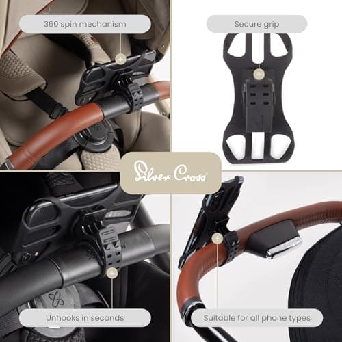 Silver Cross Pram Phone Holder, Universal Phone Holder, 360 Rotation — view 3