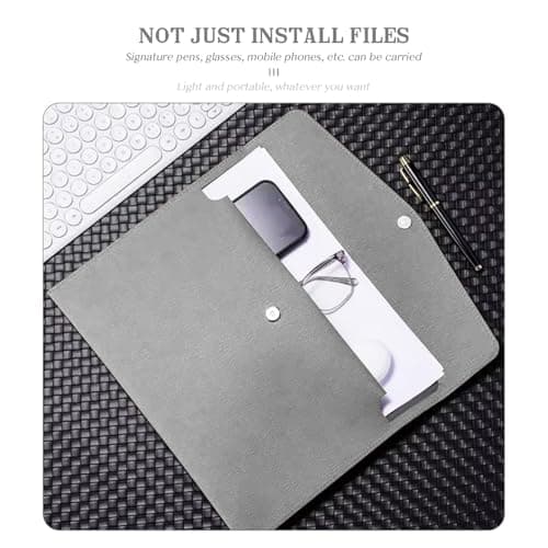 Skyzone A4 Document Folder Wallet, PU Leather Travel Document Holder Organizer, Waterproof File Folder with Snap Closure, Multifunctional File Envelope Portfolio Storage Case (Grey) — view 5