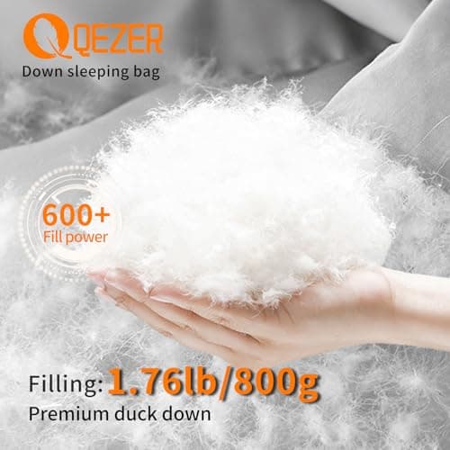 QEZER Down Sleeping Bag,Lightweight Rectangular Winter Sleeping Bag [1180g/1860g] for Adults and Kids 4 Season Camping, Hiking,Warehouse and Moutaineering Outdoor (Black, 800g down) — view 3