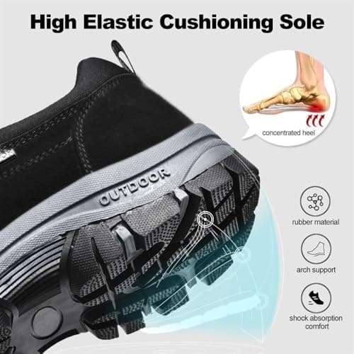 Walking Shoes for Men Outdoor Hiking Orthopedic Shoes with Arch Support Slip On Waterproof Anti-Slip Lightweight Loafers Fashion Low-top Safety Sneakers(Black,10 UK) — view 4