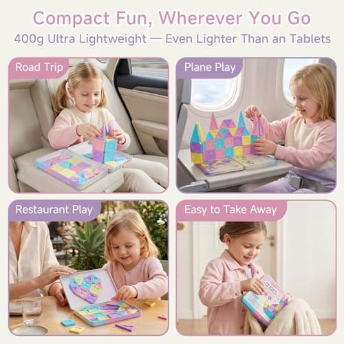 Magnetic Tiles Travel Toy Girls 40pcs: Macaron Tin Case Creative Play — view 2